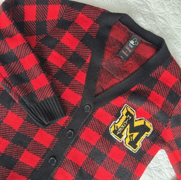 Disney X Forever 21 Mickey Crested Varsity Sweater Cardigan Buffalo Plaid - Picture 2 of 15